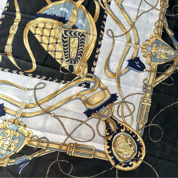 Designer 100% Silk Scarf with Gold and Black Pattern - Picture 2 of 6